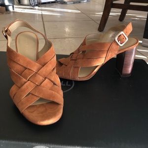 Ann Taylor brown suede block heel sandals